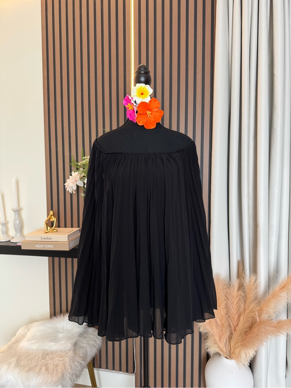 Black Pleated Off-Shoulder Top